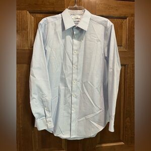 Calvin Klein Light Blue Dot Men's Button Down Dress Shirt, Large, Slim Fit